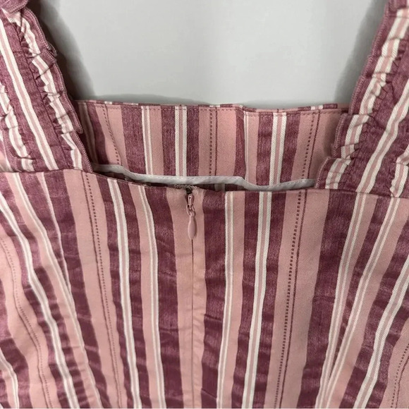 Alexis Womens Brandy Mini Dress Pink Rose Stripe Wide Ruffle Shoulder Medium - Picture 10 of 12